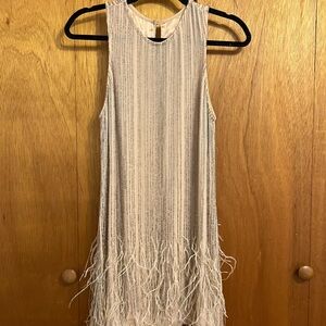PARKER Blush Silk Beaded Feather Dress